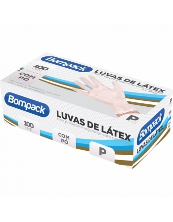 LUVA LATEX IND BOMPACK C/PO P 100UN