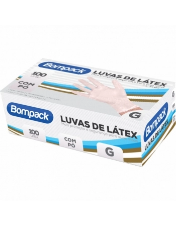 LUVA LATEX IND BOMPACK C/PO G 100UN