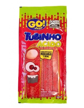 BALA TUBINHO GO JELLY MORANGO ACIDO 70G
