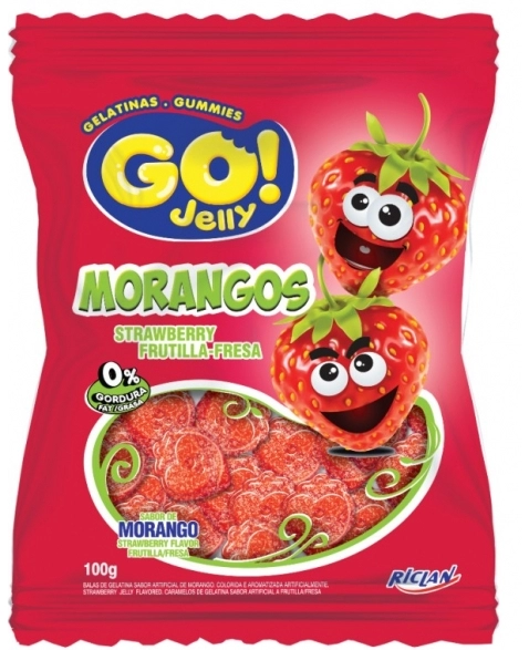 BALA GELATINA GO JELLY MORANGO 100G