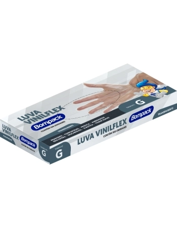 LUVA VINILFLEX BOMPACK S/PO TRANSPARENTE G 100UN